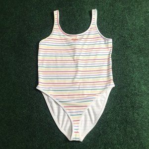 VTG Y2K Nike Swimsuit Sz Large Rainbow Horizontal Stripes One Piece Tank Hi Cut